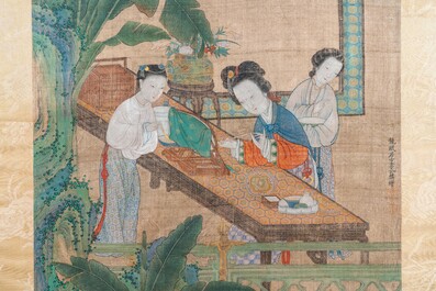 Chinese school, naar Li Gonglin: 'Dame aan haar make-uptafel op een terras', 17/18e eeuw