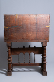 A Spanish bronze-mounted oak 'bargue&ntilde;o' or cabinet on stand, 16th C.