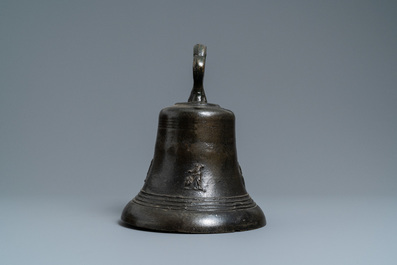 A bronze bell with applied figures of saints, North of France, 16th C.