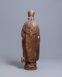 A large limewood figure of a bishop, 18th C.