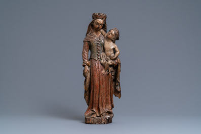 A polychromed oak figure of a Madonna with child, 1st half 16th C.