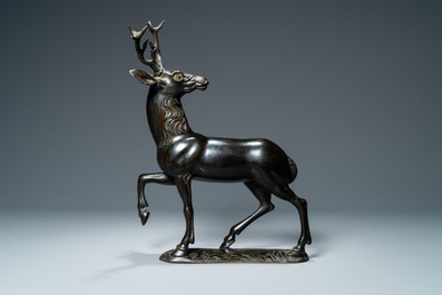 A bronze model of a stag, The Netherlands, 16th C.