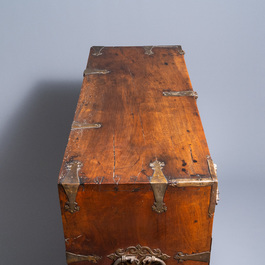 A Spanish bronze-mounted oak 'bargue&ntilde;o' or cabinet on stand, 16th C.