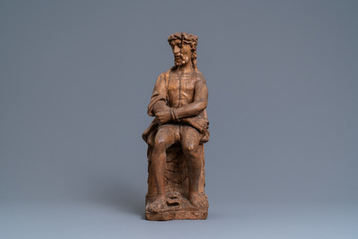 An oak figure of the Pensive Christ, Flanders, early 16th C.