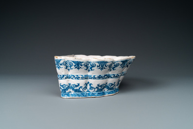 A blue and white Moustiers faience flower holder, France, 18th C.