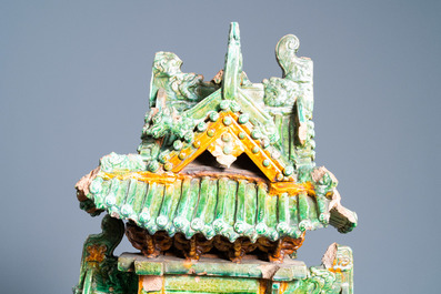 An exceptional large inscribed Chinese sancai-glazed pagoda, dated 1550, Ming