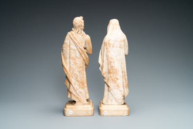 Deux statues en alb&acirc;tre d'une Vierge et d'un Saint Jean de Calvaire, Italie, 17&egrave;me