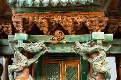 An exceptional large inscribed Chinese sancai-glazed pagoda, dated 1550, Ming