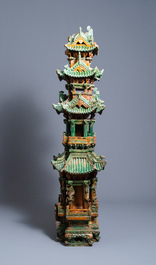 An exceptional large inscribed Chinese sancai-glazed pagoda, dated 1550, Ming