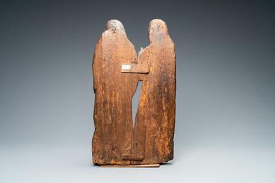 An oak retable fragment depicting two figures, Flanders, 1st half 16th C.