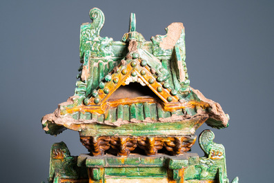 An exceptional large inscribed Chinese sancai-glazed pagoda, dated 1550, Ming