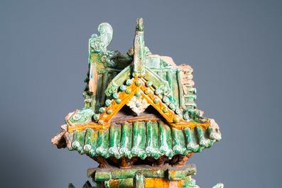 An exceptional large inscribed Chinese sancai-glazed pagoda, dated 1550, Ming