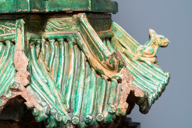 An exceptional large inscribed Chinese sancai-glazed pagoda, dated 1550, Ming