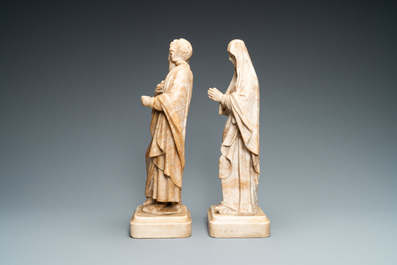 Deux statues en alb&acirc;tre d'une Vierge et d'un Saint Jean de Calvaire, Italie, 17&egrave;me