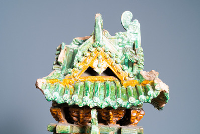 An exceptional large inscribed Chinese sancai-glazed pagoda, dated 1550, Ming