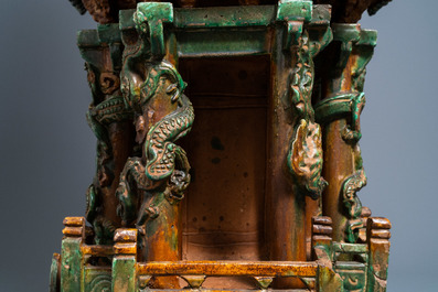 An exceptional large inscribed Chinese sancai-glazed pagoda, dated 1550, Ming