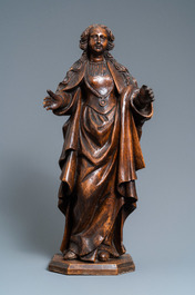A fruitwood figure of a female saint, Rhine valley, Germany, 2nd half 16th C.