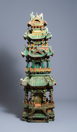 An exceptional large inscribed Chinese sancai-glazed pagoda, dated 1550, Ming