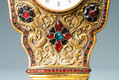 A Chinese semi-precious stone embellished gilt-bronze wall clock, Canton workshop and George Prior of London for the Chinese market, Qianlong