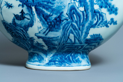 A large Chinese blue and white moonflask 'deer' vase, Qianlong mark and of the period