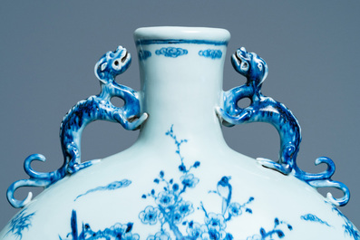 A large Chinese blue and white moonflask 'deer' vase, Qianlong mark and of the period