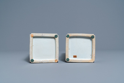 A pair of square Chinese qianjiang cai hat stands, 19/20th C.