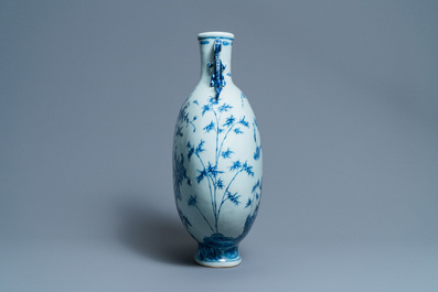 A large Chinese blue and white moonflask 'deer' vase, Qianlong mark and of the period