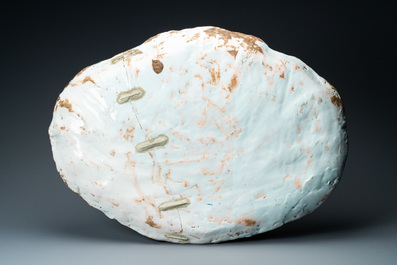 An exceptionally large blue and white shell-shaped dish, Rouen, France, 17th C.