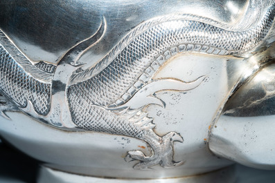 A Chinese silver 'dragon' teapot, Sing Fat, Canton or Hongkong, Republic