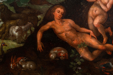 Flemish school, circle of Jan van Kessel (1626-1679), oil on copper: The creation of Eve
