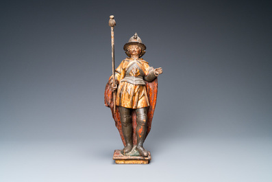 Une statue de Saint Georges en bois sculpt&eacute;, polychrom&eacute; et dor&eacute;, Allemagne du Sud, 1er quart du 17&egrave;me