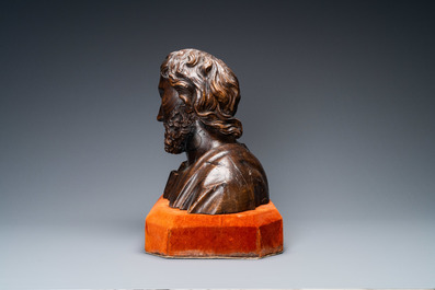 A wooden bust of a bearded man, Italy, 17th C.