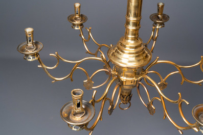 A brass six-arm Saint-Jacob chandelier, Flanders or Germany, 15/16th C.