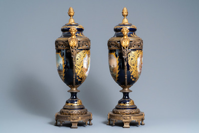 Une paire de grands vases en porcelaine dans le style de S&egrave;vres aux montures en bronze dor&eacute;, sign&eacute;s Le Berre, France, 19&egrave;me