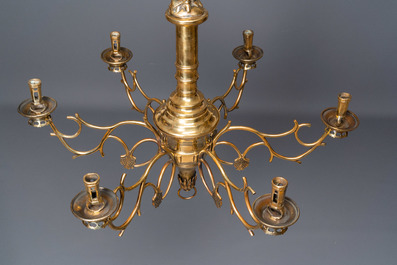 A brass six-arm Saint-Jacob chandelier, Flanders or Germany, 15/16th C.