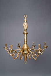 A brass six-arm Saint-Jacob chandelier, Flanders or Germany, 15/16th C.