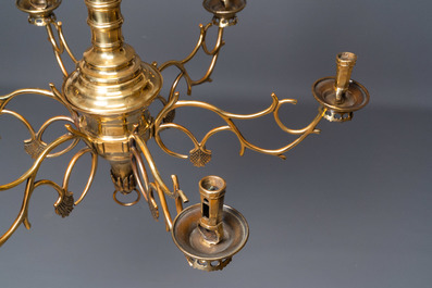 A brass six-arm Saint-Jacob chandelier, Flanders or Germany, 15/16th C.
