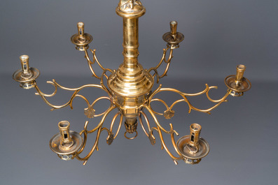 A brass six-arm Saint-Jacob chandelier, Flanders or Germany, 15/16th C.