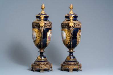 Une paire de grands vases en porcelaine dans le style de S&egrave;vres aux montures en bronze dor&eacute;, sign&eacute;s Le Berre, France, 19&egrave;me