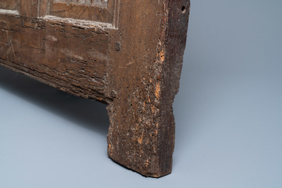 A carved oak front panel of a coffer with the arms of France and the Dauphin, France, 2nd half 15th C.