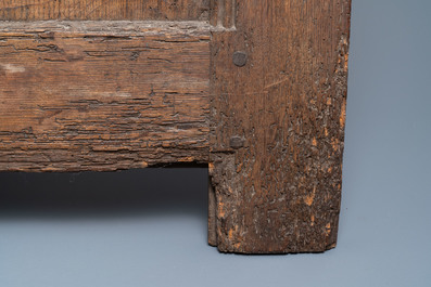 A carved oak front panel of a coffer with the arms of France and the Dauphin, France, 2nd half 15th C.