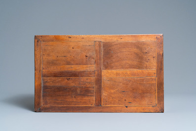 A small mahogany veneer cabinet with engraved bone plaques, Italy, 17th C.