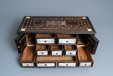 An ebony veneer cabinet with engraved ivory plaques, Italy, 17th C.