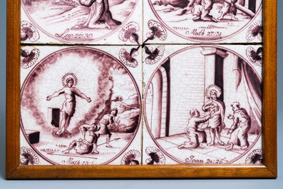 Dix-huit carreaux aux sujets bibliques en fa&iuml;ence de Delft en mangan&egrave;se, 18&egrave;me