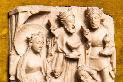 An English alabaster relief of 'The adoration of the magi', Nottingham, 15th C.