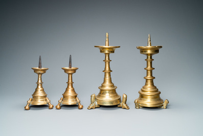 Four bronze candlesticks, Flanders or Germany, 15/16th C.