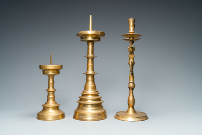Three bronze candlesticks, Flanders and Germany, 16th C.