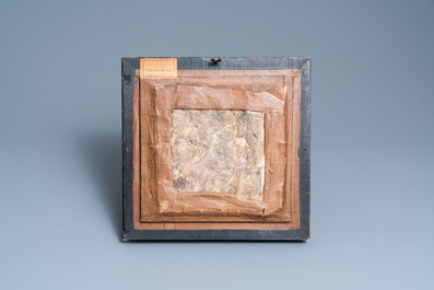 French school, painting on stone, 17th C.: the Virgin Mary entrusts the Child to Saint Dominic