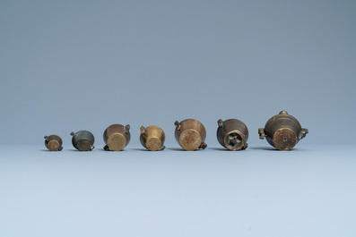 Seven bronze nests of weights, France and/or Germany, 18/19th C.