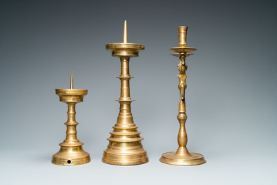 Three bronze candlesticks, Flanders and Germany, 16th C.
